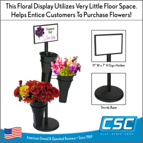 Floral Display Stand  – Includes 3 Plastic Vases & 11 x 7 inch Sign Holder, FDC-165016