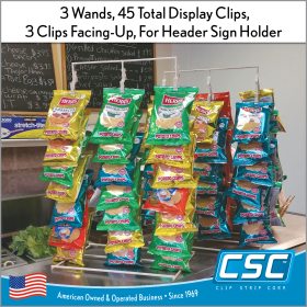 3 Wand, Free Standing Metal Clip Strip® Snack Rack, 45 Clips, FSS-3. in stock now and ready for shipping