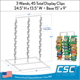 Clip Strip Corp. 3 Wand, Free Standing Metal Clip Strip® Snack Rack, 48 Hooks, FSS-3