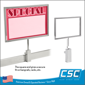 Magnetic Clamp with 3/8" Swedged Stem Fitting, Right-Angle Sign Holder for Display Racks, Item# MCL-38, by Clip Strip Corp.