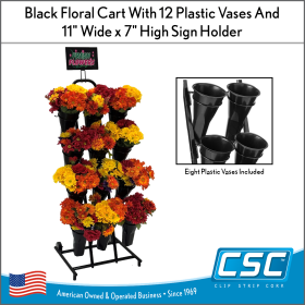 Retail Floral Display Cart – Includes 12 Plastic Vases & Sign Holder, MFDC-246920