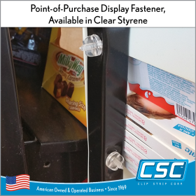 Easy to use, NO Tools Needed. Screw Length: 1.5". Clear Styrene, POP display fastener, Viking Clip, NC-15