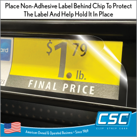 2.75” shelf edge molding label cover chip, PCHC-275-010CL,10 mil thick, in stock now!