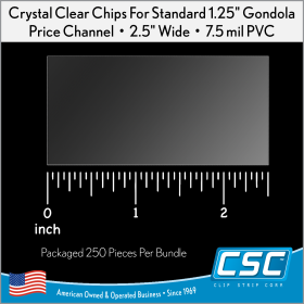 2.5" x 1-1/4" price channel clear 7.5 mil chip, protective UPC overlay, PCHC-250-0075CL
