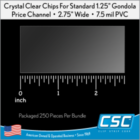 2.75" x 1.25" price channel clear 7.5 mil chip, protective UPC overlay, PCHC-275-0075CL, in stock and ready to ship