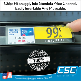 Clip Strip Corp.'s 2.25" x 1.25" pricing channel label protective plastic chips, 10 mil thick clear PVC, PCHC-225-010CL