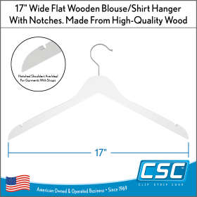 Wooden Hangers for Blouses & Dresses, 17" x 0.50" with two Notches – Matte White, Item# WHBD-17-5-2W