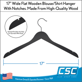Black Wooden Hangers for Blouses, shirts & Dresses, 17" x 0.5" with two Notches – Matte Black, Item# WHBD-17-5-2