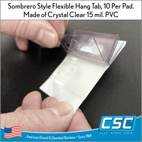 Sombrero Style Flexible Hang Tab, Made of Crystal Clear 15 mil eco-friendly 100% recycled post-industrial rPETG, ETP-11