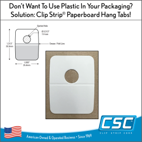 PAPER Hang Tab, with Round Hole, 1" W x 1.3125" H, Attaches to Packaging for Merchandising on Hooks and Clip Strips Merchandisers, Made in USA, ETR-1-3125