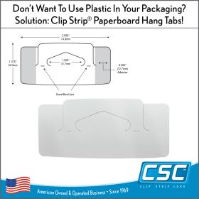 PAPER Hang Tab Delta Style Slot Hole "BOX TOP", 2.9375" W x 1.375" H FLAT, Attaches to Tops of Boxed Packaging, ETR-29375-1375
