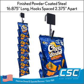Black Finished Powder Coated Steel,  Metal Clip Strip® Merchandising Strip, 6 Hook Stations, MS-16BK