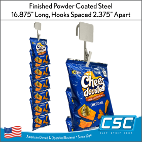Finished Powder Coated Steel, available in off-white, white and black, Metal Clip Strip® Merchandising Strip, 6 Hook Stations, MS-16