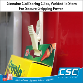 Metal Clip Strip® Merchandising Strip, 6 Hook Stations, Genuine coil spring clips, welded to stem for secure gripping power and ease of operation, MS-16