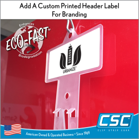 The Eco-Clip Strip® Posi-Lok™ Display Strip - Sustainable, Eco-Friendly, with Enhanced Biodegradation, 12 Hooks, with header, PL-24-ECO