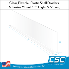 Clear, Flexible Shelf Divider, 3" H x 9.5625" L, Adhesive Mount, SD-3010